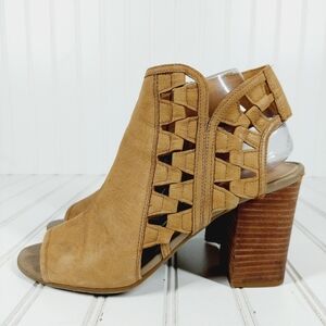 Franco Sarto Marty Leather Peep Toe Heeled Cutout Booties C528